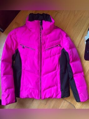 Calvin Klein Bright Pink Puffer Jacket with Black Panels